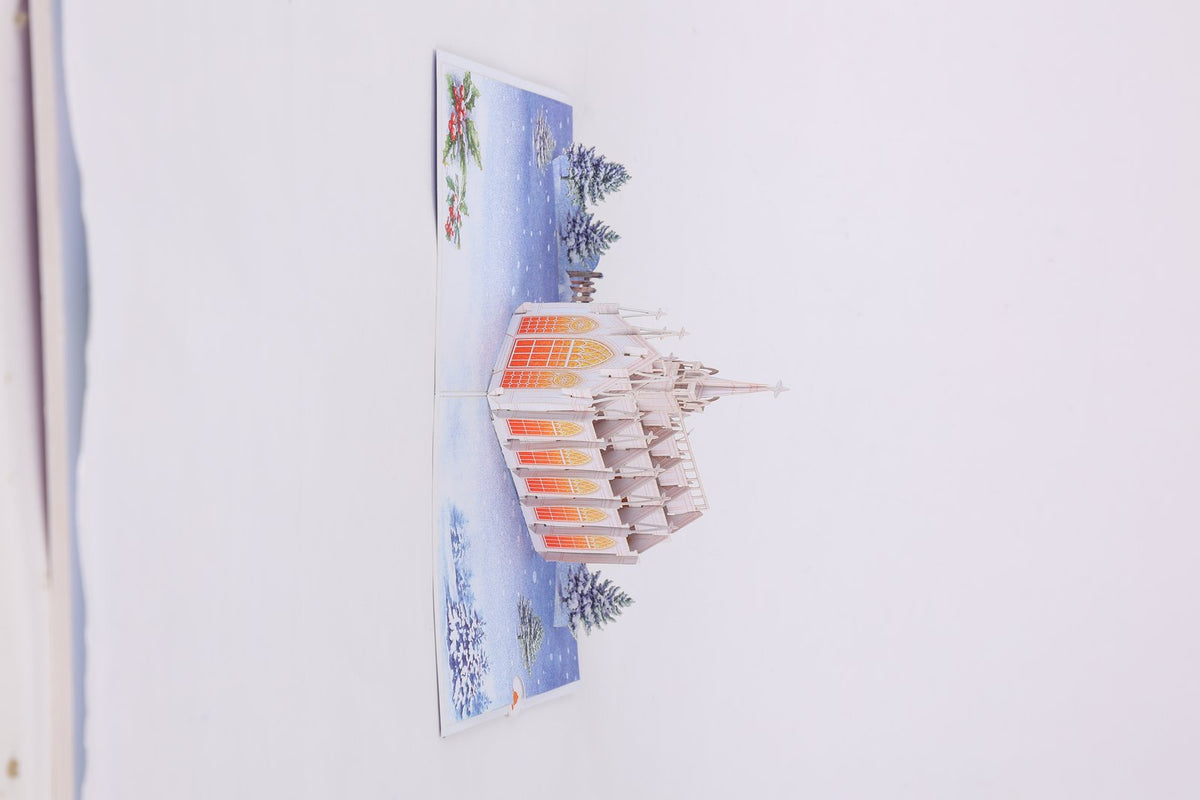 Snowy Night Church Flip Pop Up Card