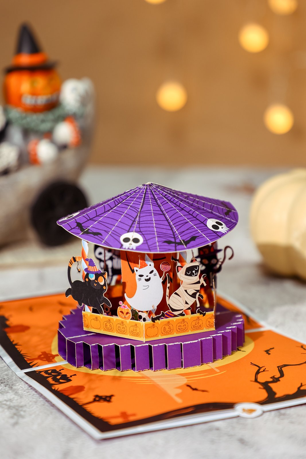 Halloween Spinning Cat 3D Pop Up Card