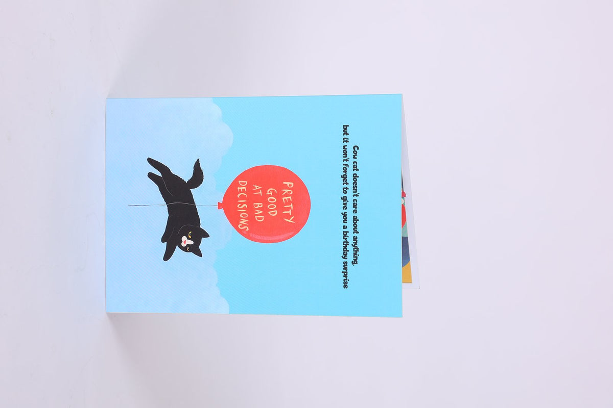 Black Cat Red Balloon Flip Pop Up Card