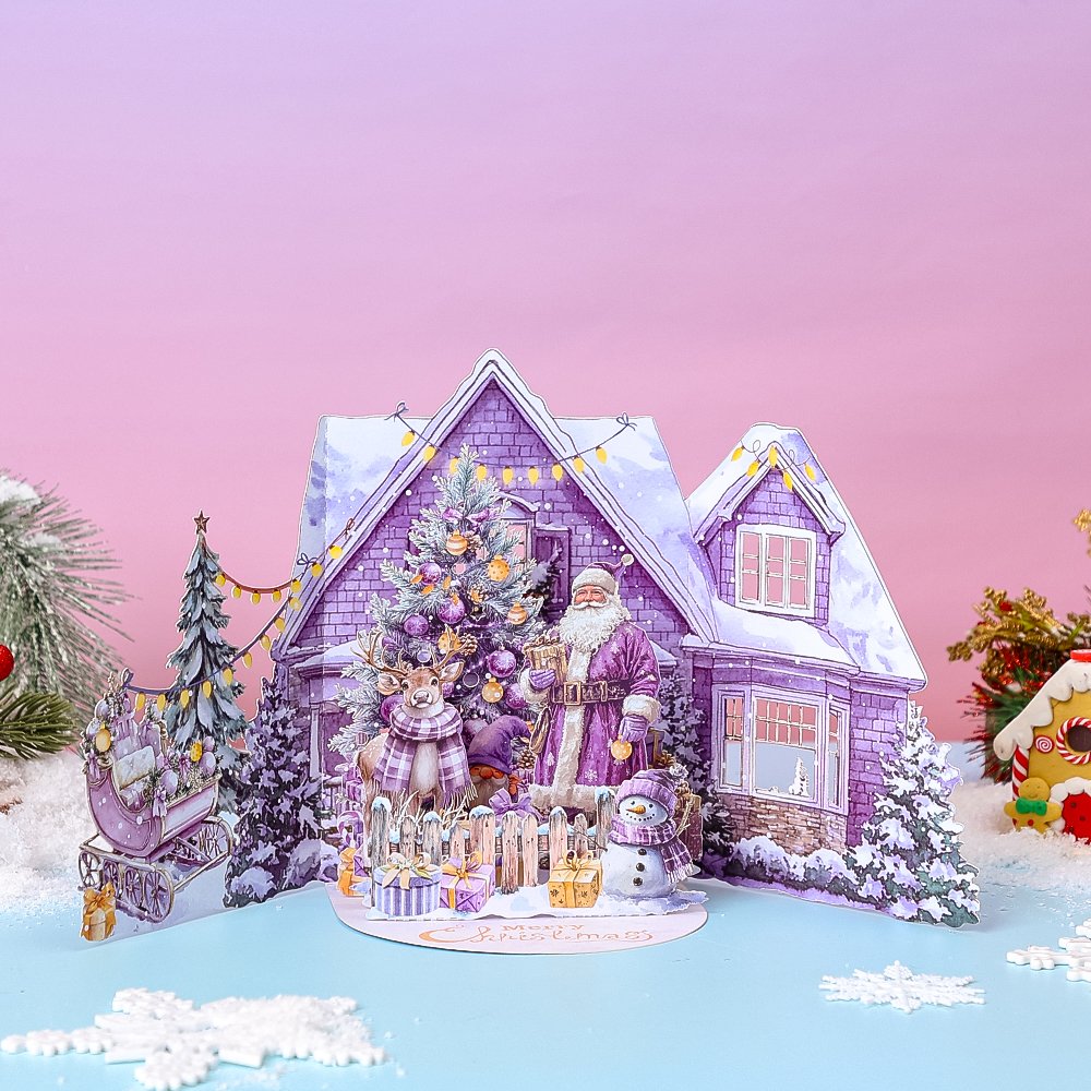 Purple Christmas Theme Double Door 3D Pop Up Card