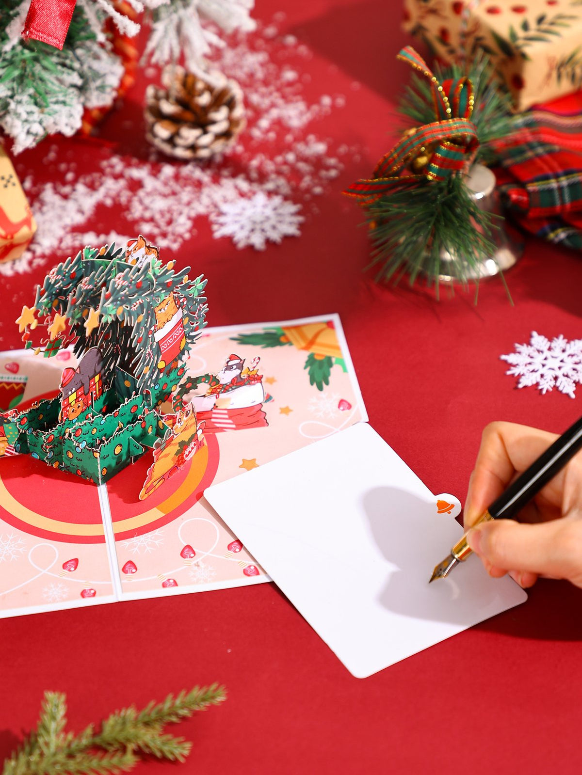 Christmas Tree Cat Crescent Moon 3D Pop Up Card