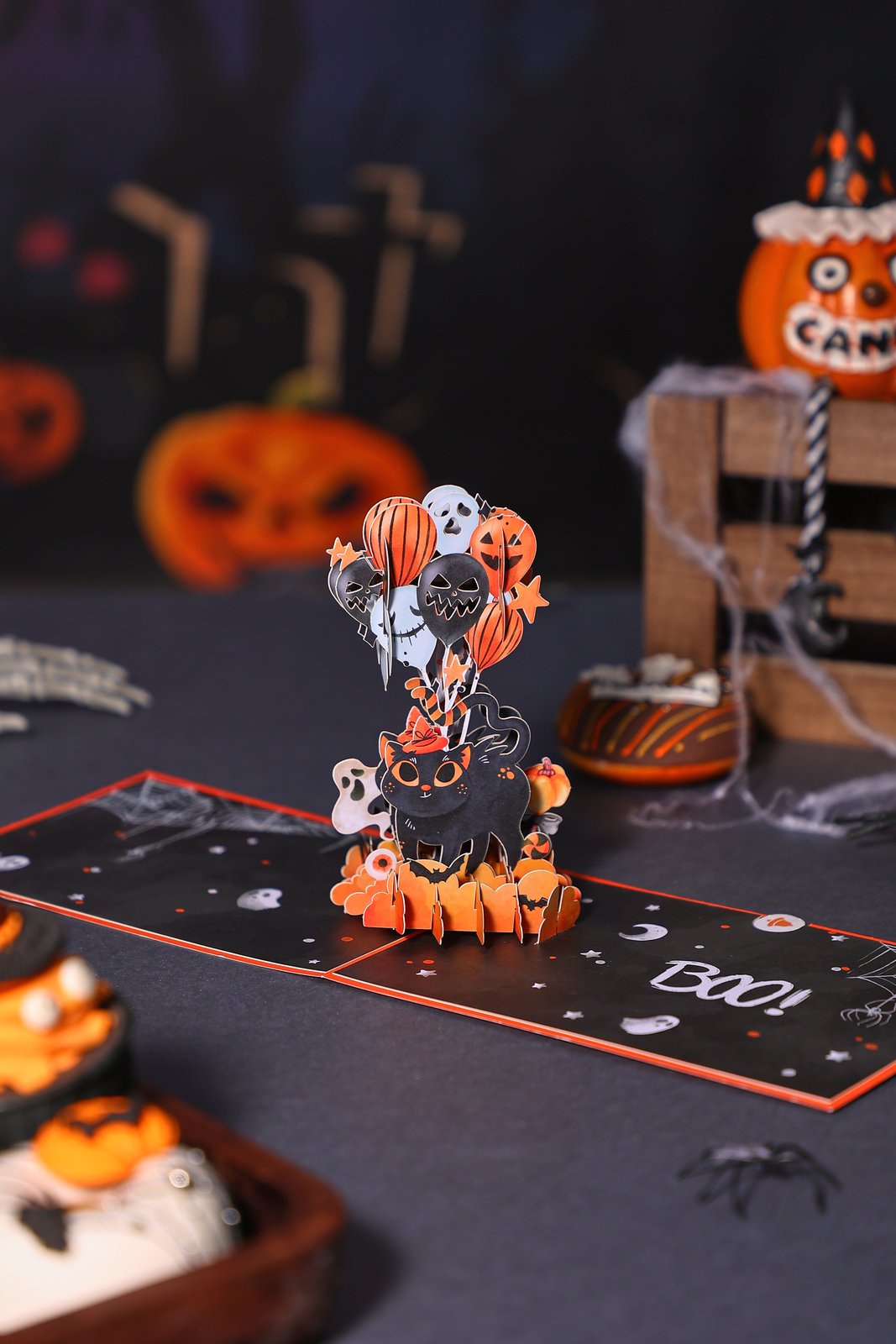 Halloween Balloon Kitten 3D Pop Up Card
