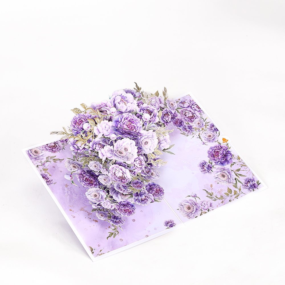 Purple Peony Floral Branch Greeting Card