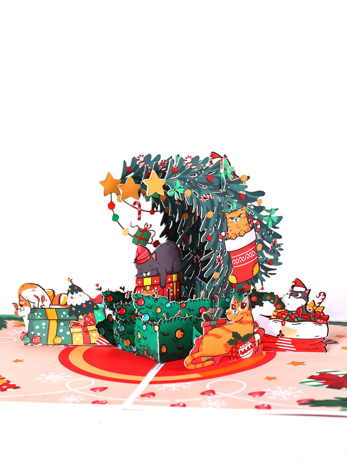 Christmas Tree Cat Crescent Moon 3D Pop Up Card