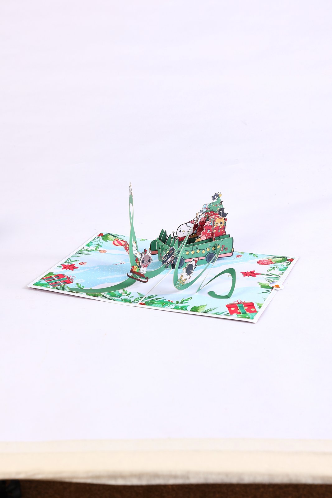 Christmas Cat Snow Car Greeting Card