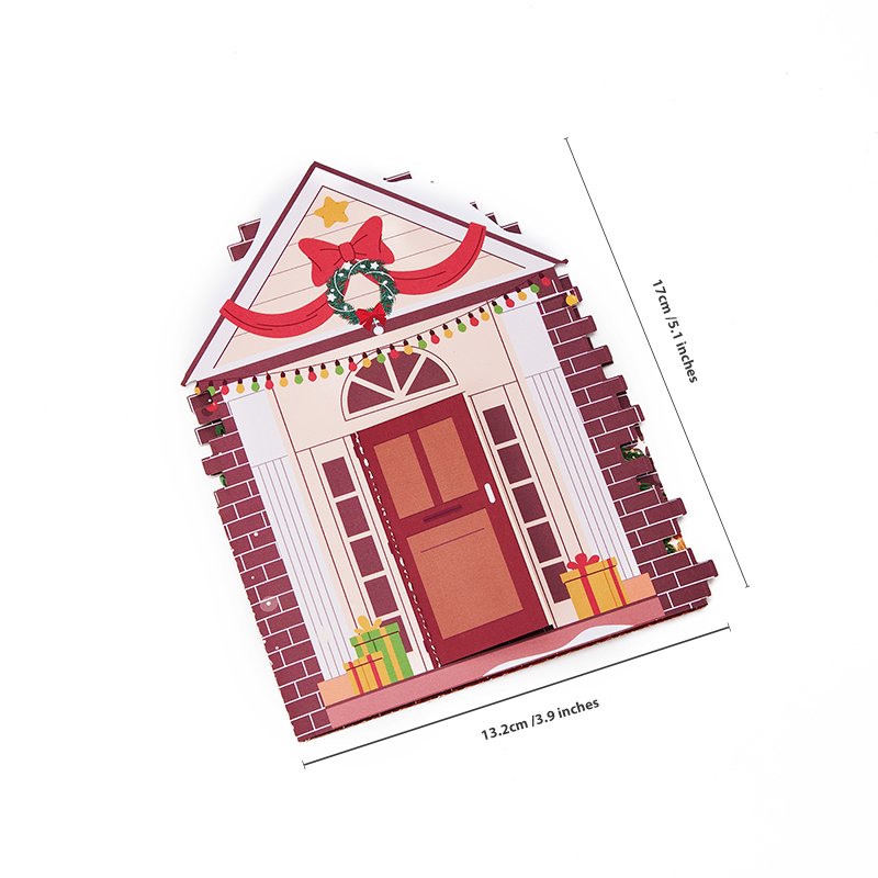 Christmas Door House Floral Wreath Flip Pop Up Card