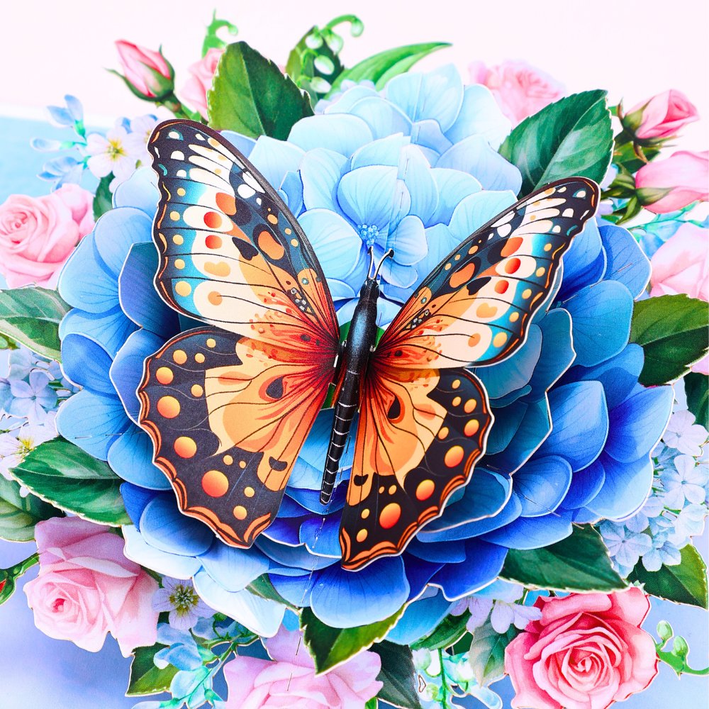 Blue Hydrangea Butterfly Greeting Card