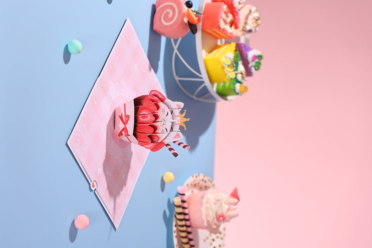 Cat Strawberry Cupcake 3D Pop Up Card