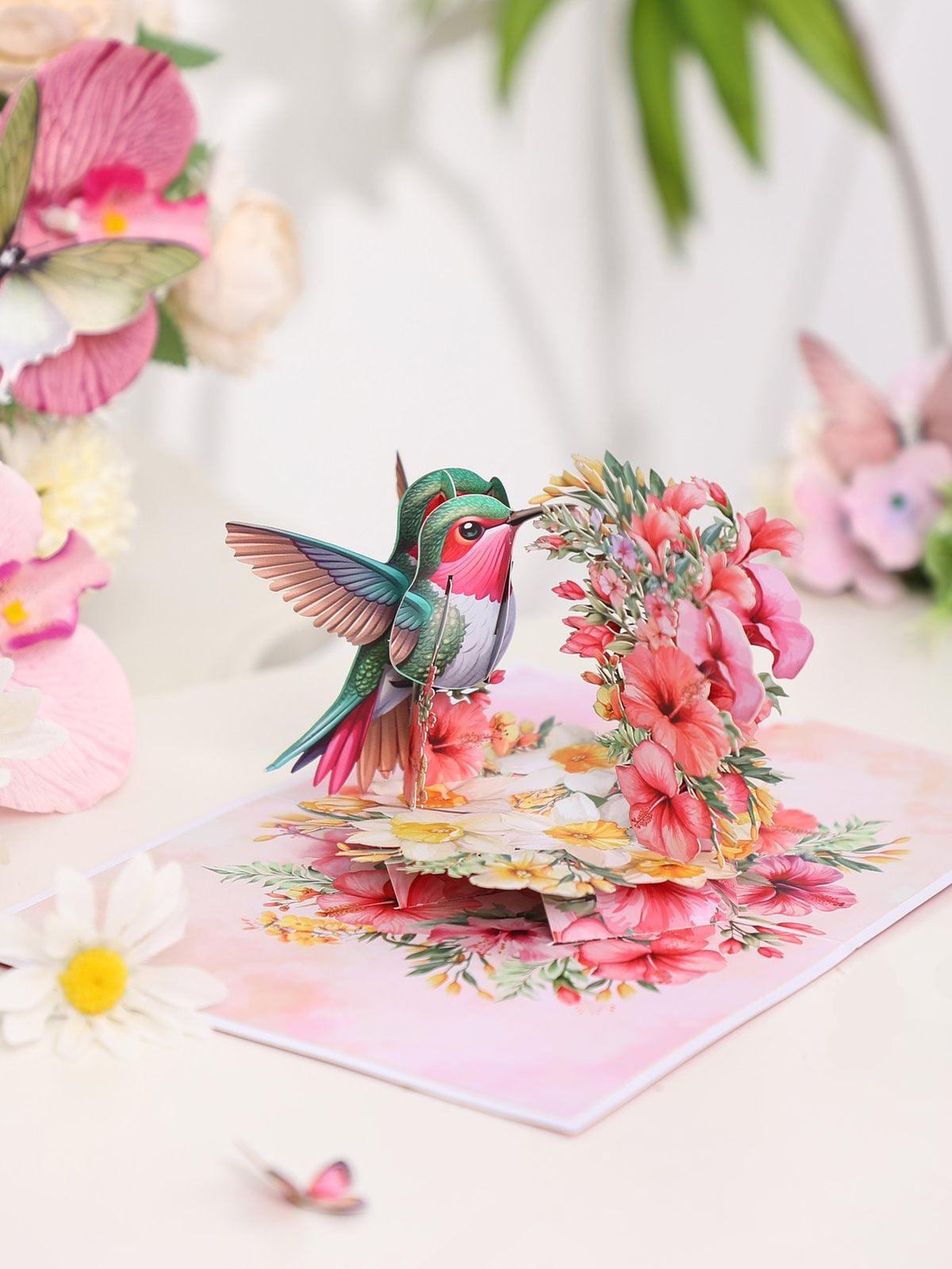 Hibiscus Hummingbird 3D Pop Up Card