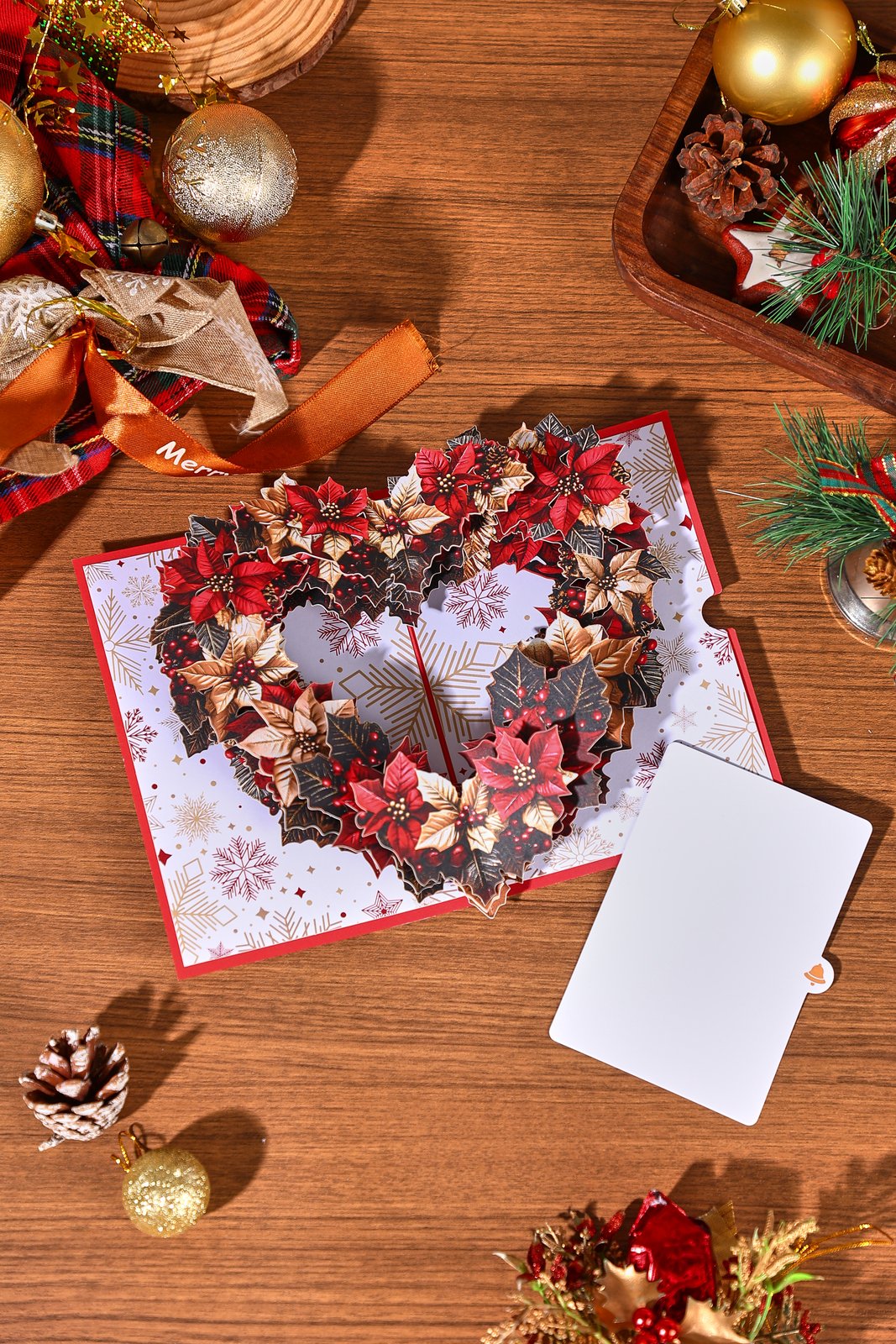 Christmas Poinsettia Heart-Shaped Greeting Card