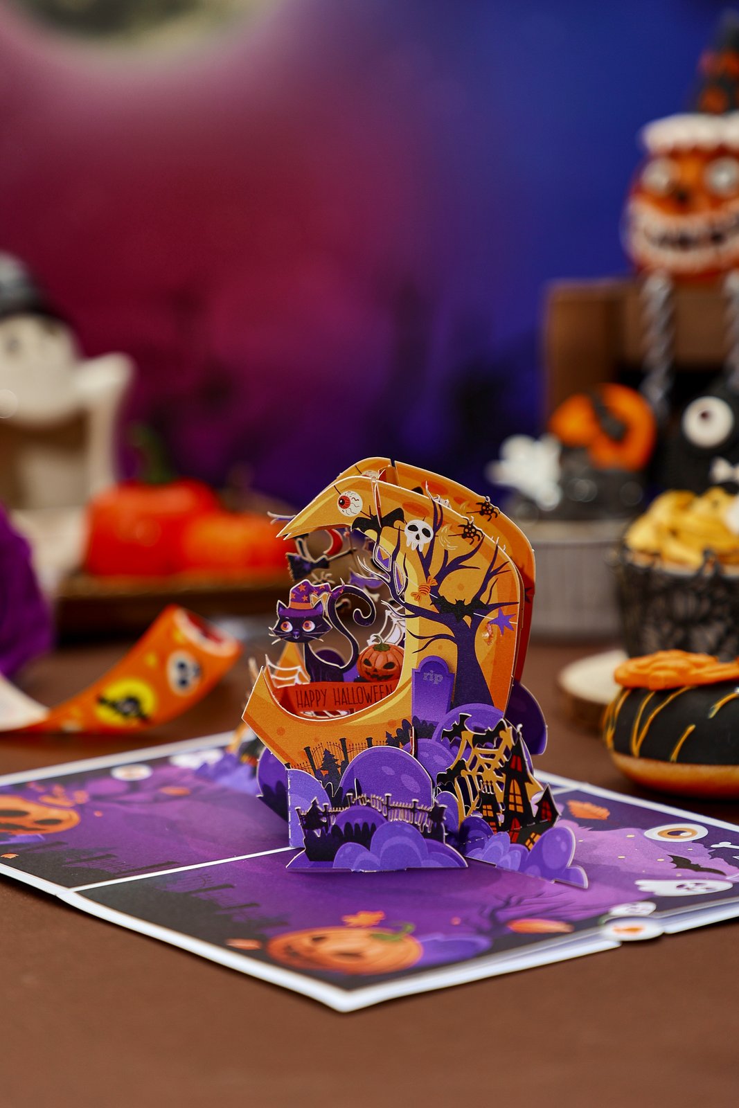 Halloween Black Cat Crescent Moon 3D Pop Up Card