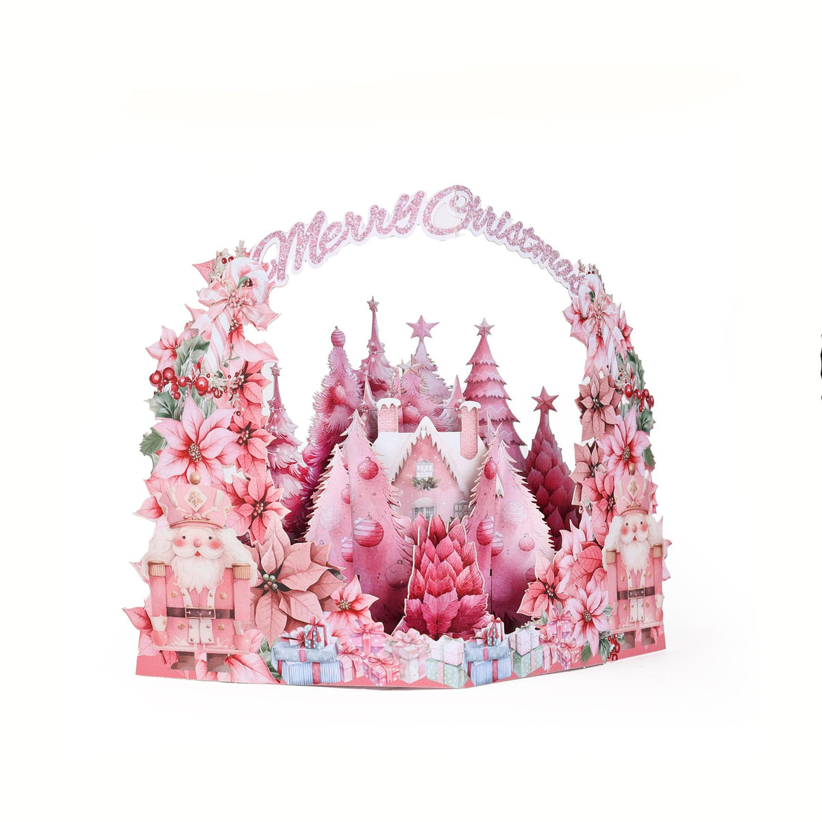 Pink Christmas Castle 3D Pop Up Card