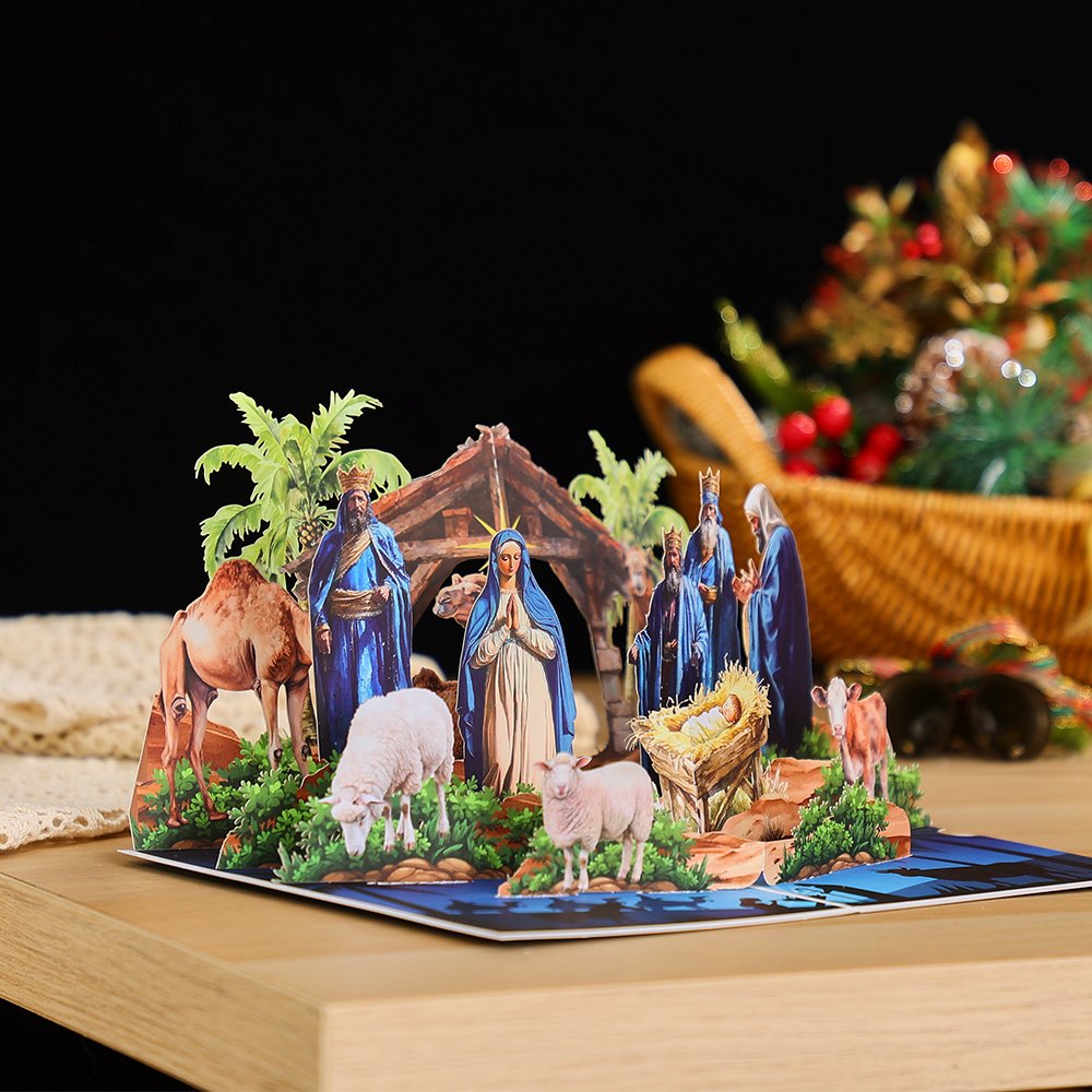 Blue Tone Nativity Scene 3D Pop Up Card