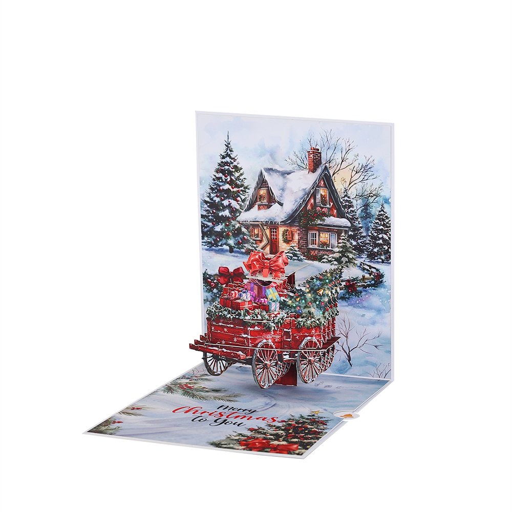 Christmas Horse Carriage Snowy Scene 3D Pop Up Card