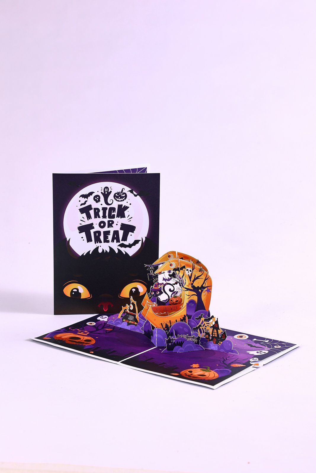 Halloween Black Cat Crescent Moon 3D Pop Up Card