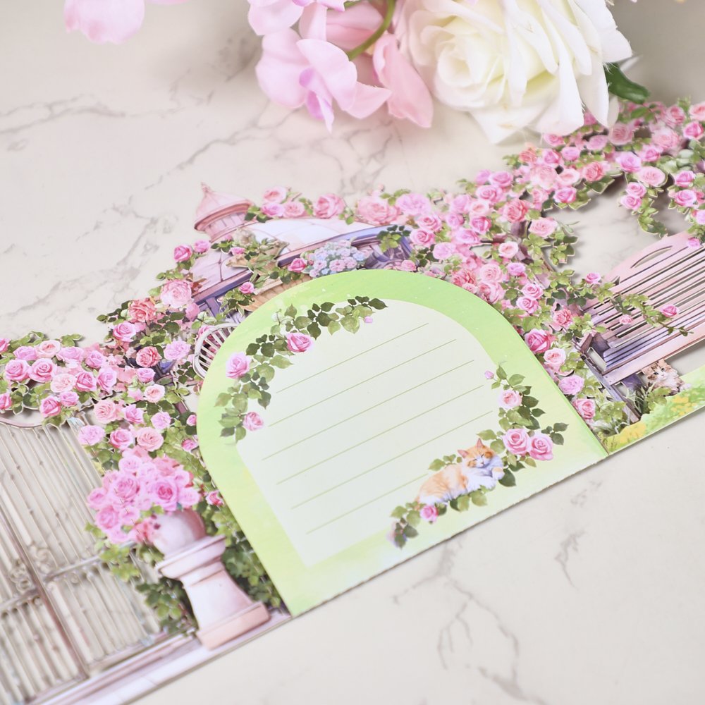 Pink Red Rose Garden Double Door Pop Up Card