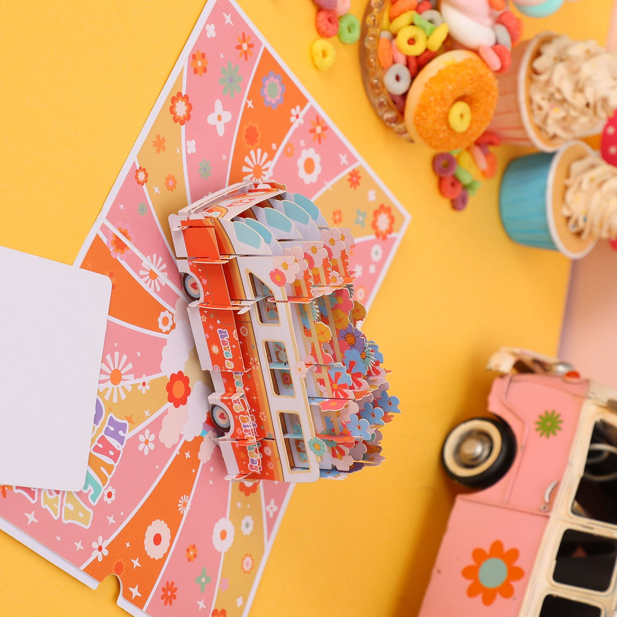 Vintage Bus Fresh Flowers 3D Pop Up Card