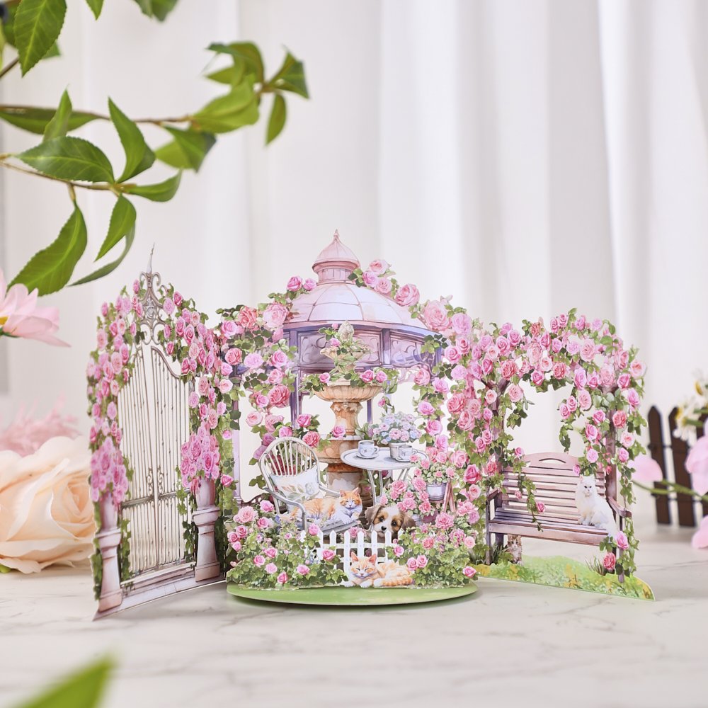 Pink Red Rose Garden Double Door Pop Up Card
