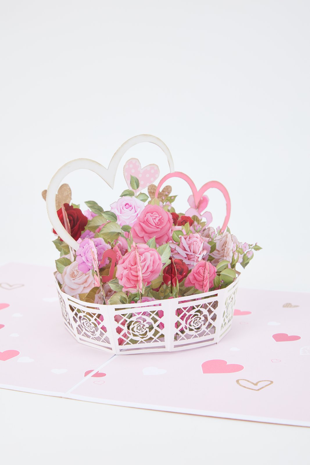 Rose Heart Flower Basket 3D Pop Up Card