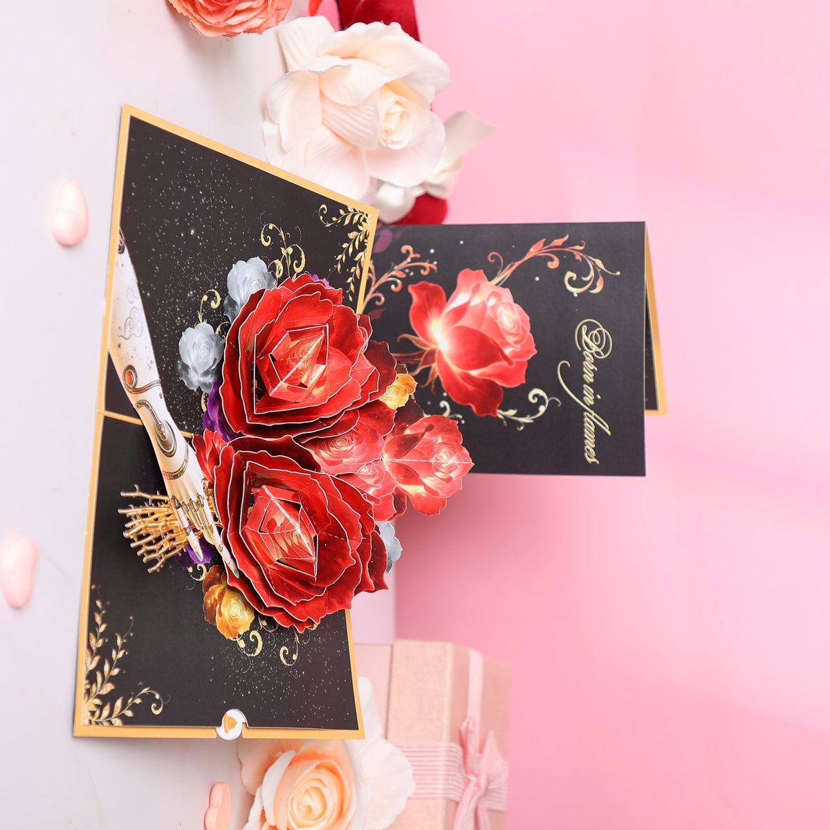 Black Gold Rose 3D Pop Up Card