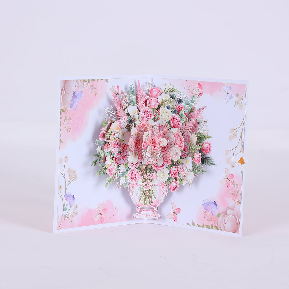 Pink Rose Flower Vase Pop Up Card