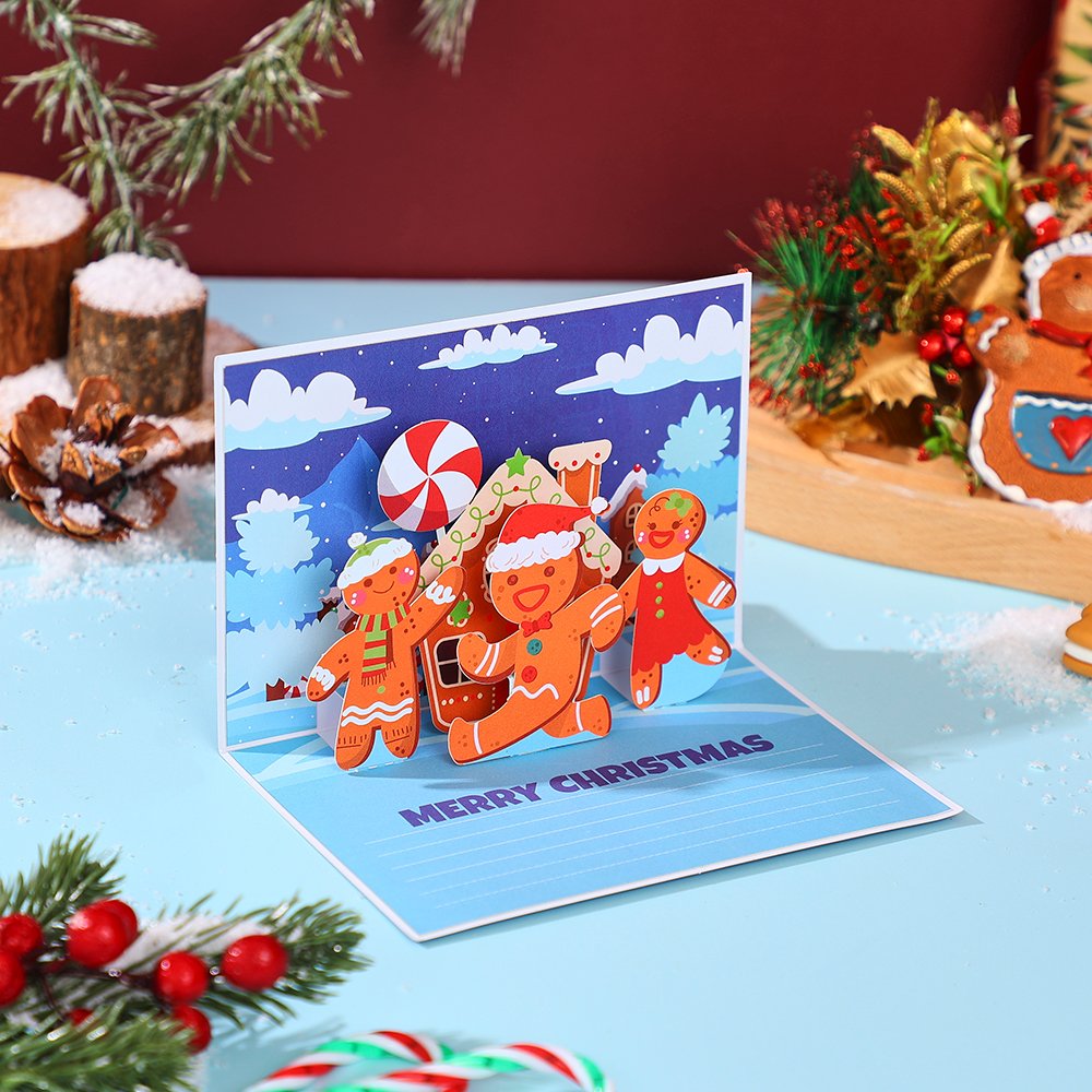 Santa Claus Trumpet Flip Pop Up Card Dark Blue
