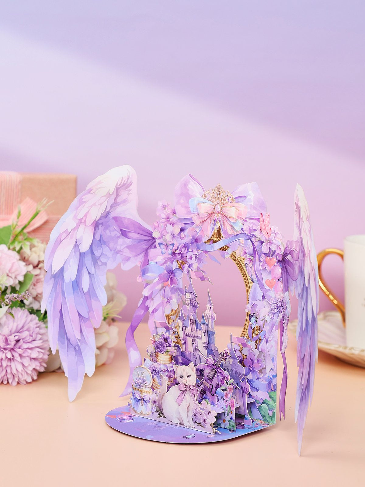 Purple Angel Wings 3D Pop Up Card