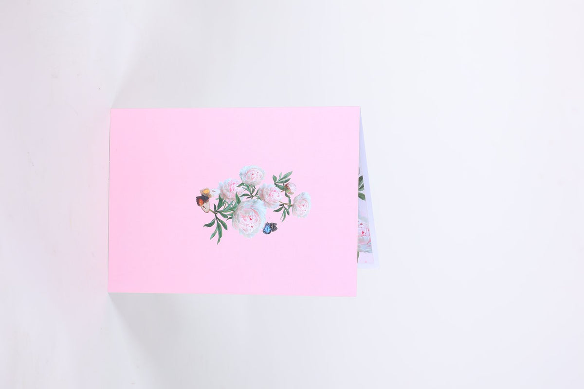 Pink Peony Floral Branch Greeting Card