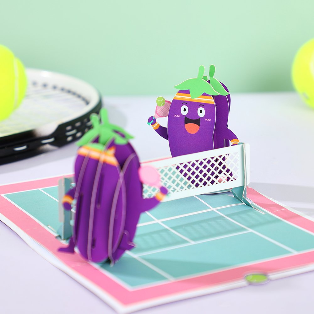 Eggplant Tennis Funny 3D Pop Up Card