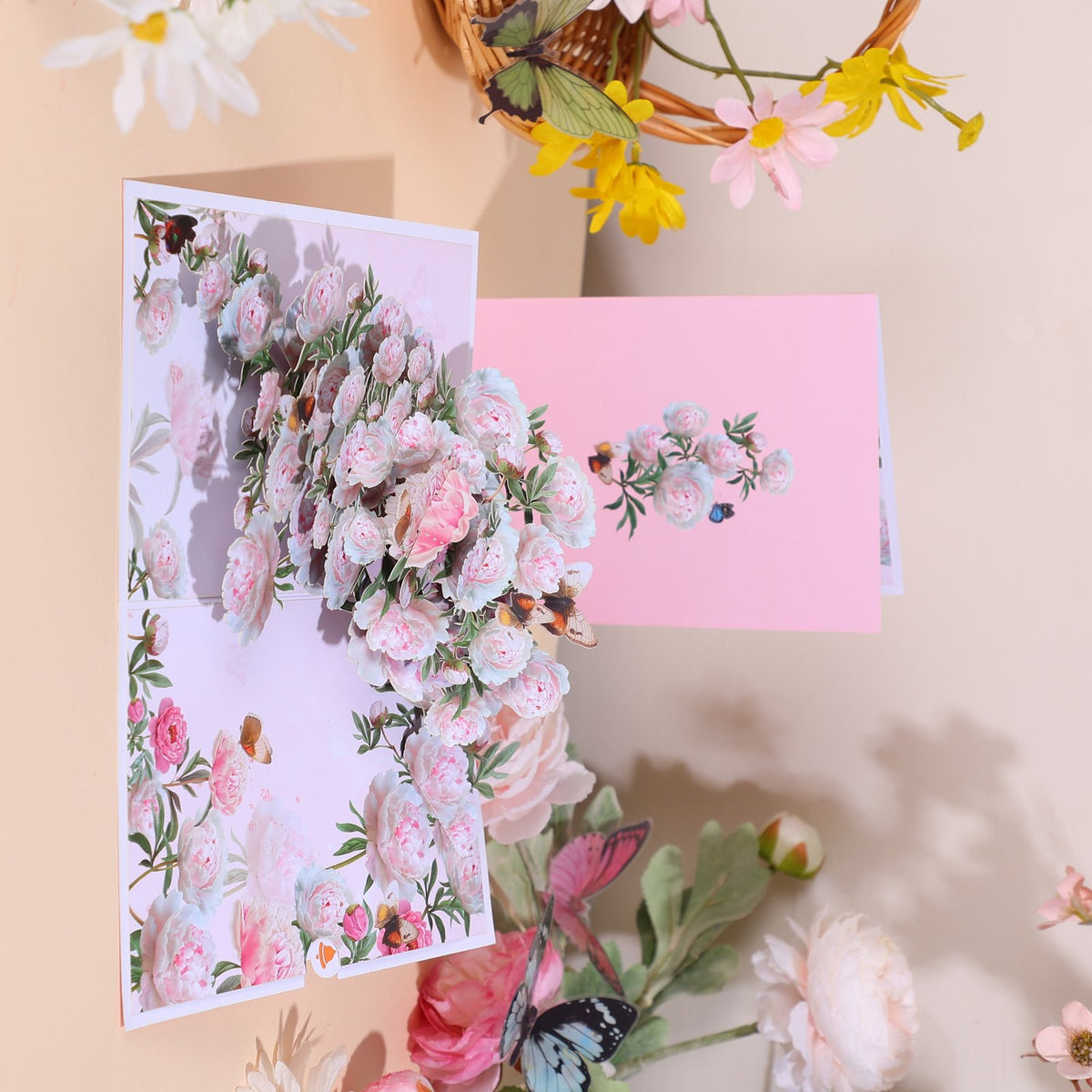 Pink Peony Floral Branch Greeting Card