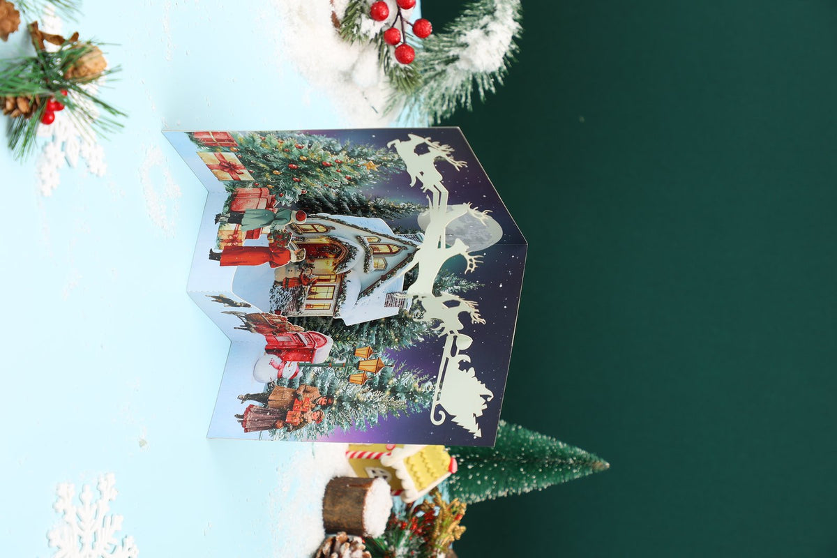 Red Christmas Snowy Night Flip Pop Up Card
