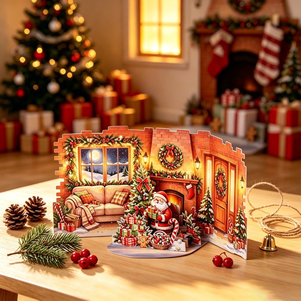 Christmas House Double Door Pop Up Card