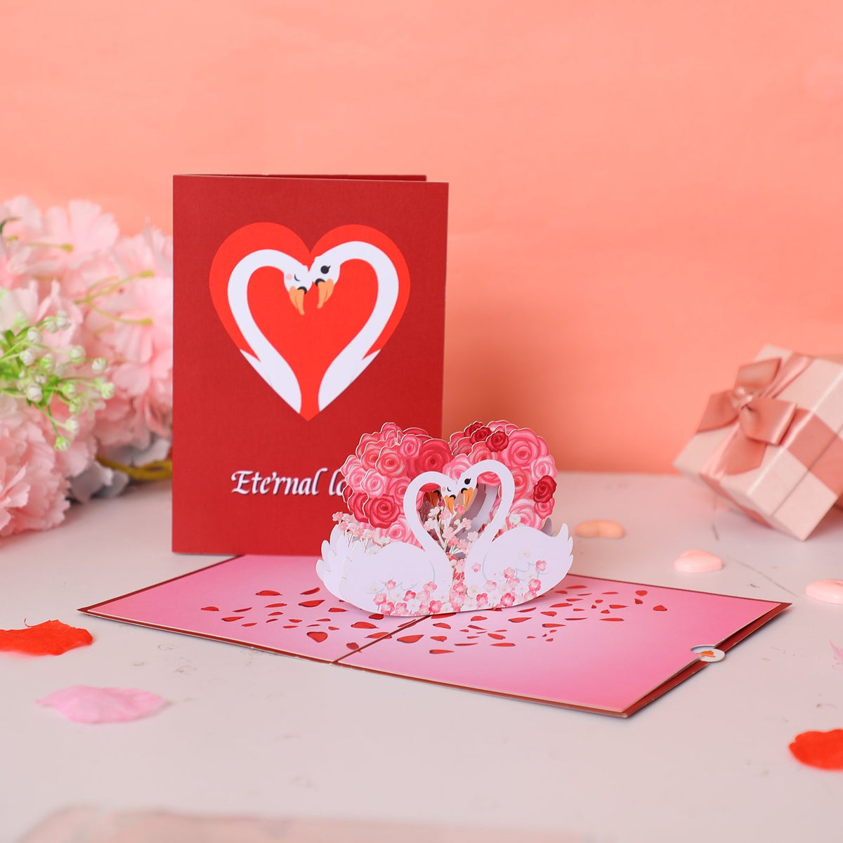 Heart Rose Swan Greeting Card