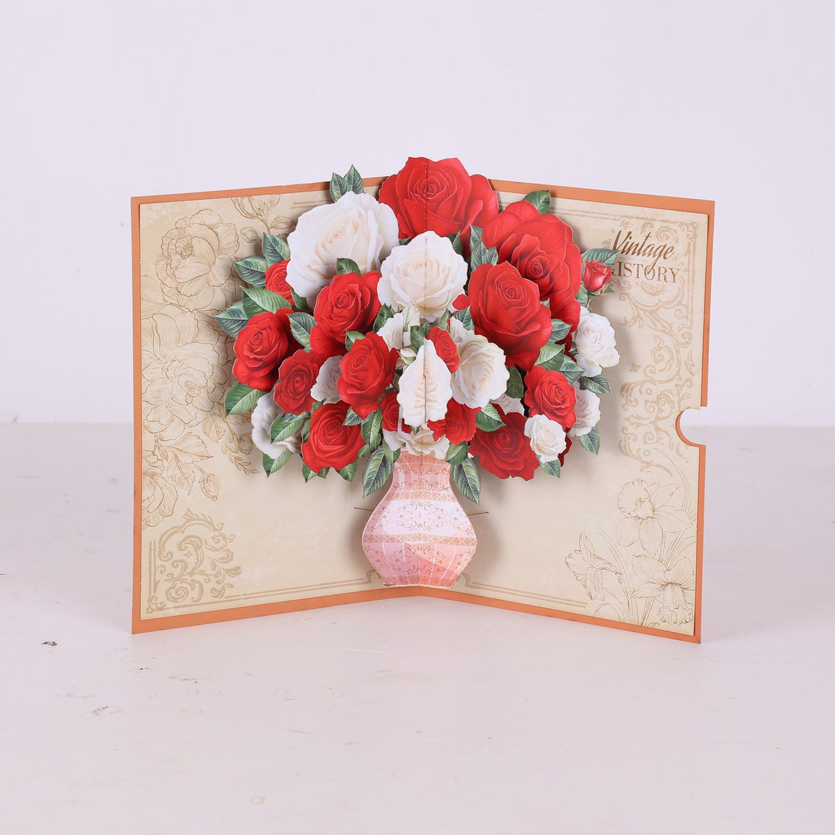 Red White Rose Fresh Flowers Flower Vase 3D Pop Up Card