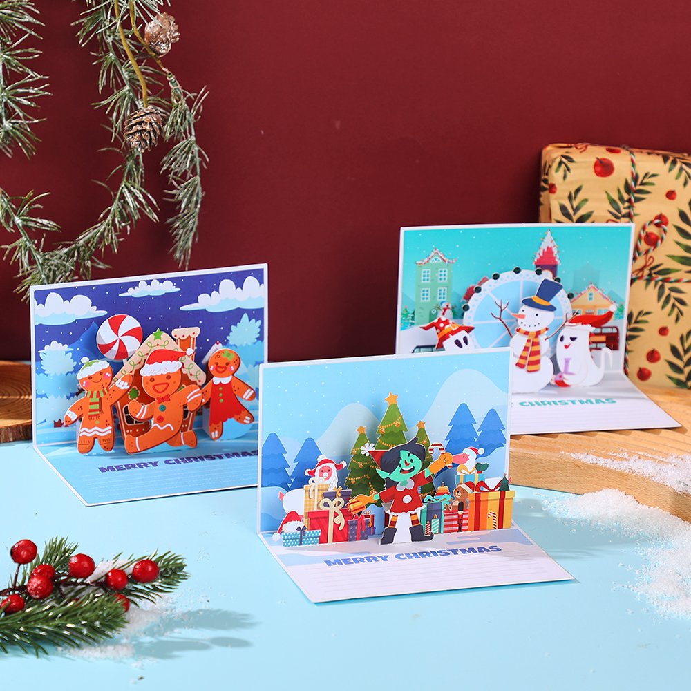 Santa Claus Trumpet Flip Pop Up Card Light Blue