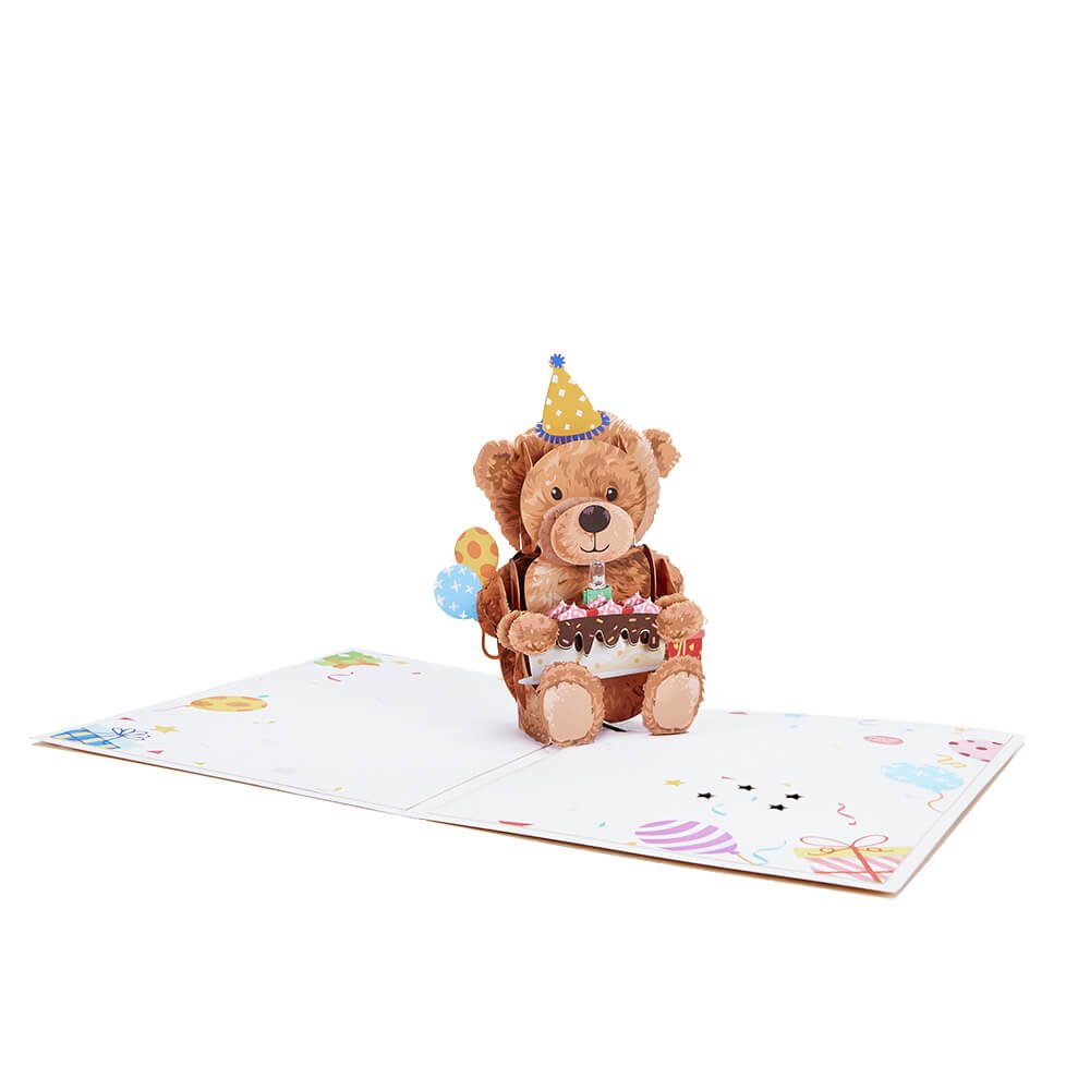LED Lights & Music Teddy Bear Birthday 3D Pop Up Card