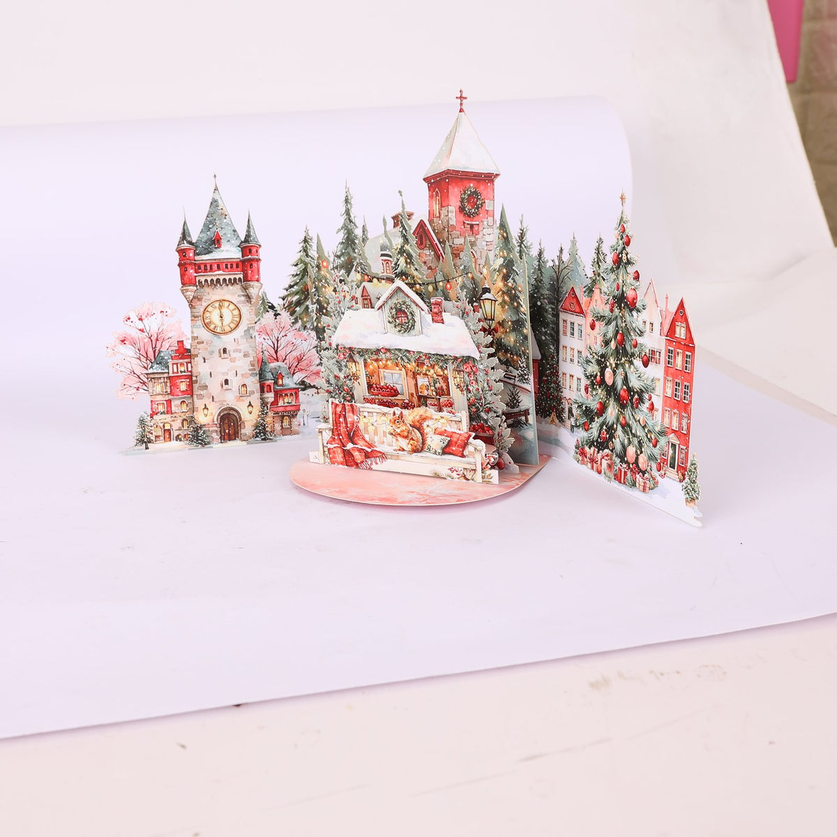 Vintage Red Christmas Double Door Pop Up Card