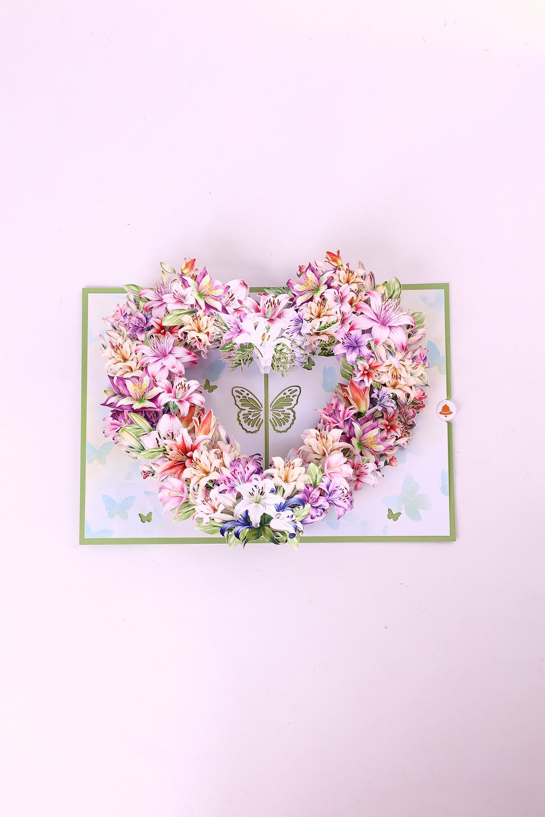 Green Lily Heart Floral Wreath Greeting Card