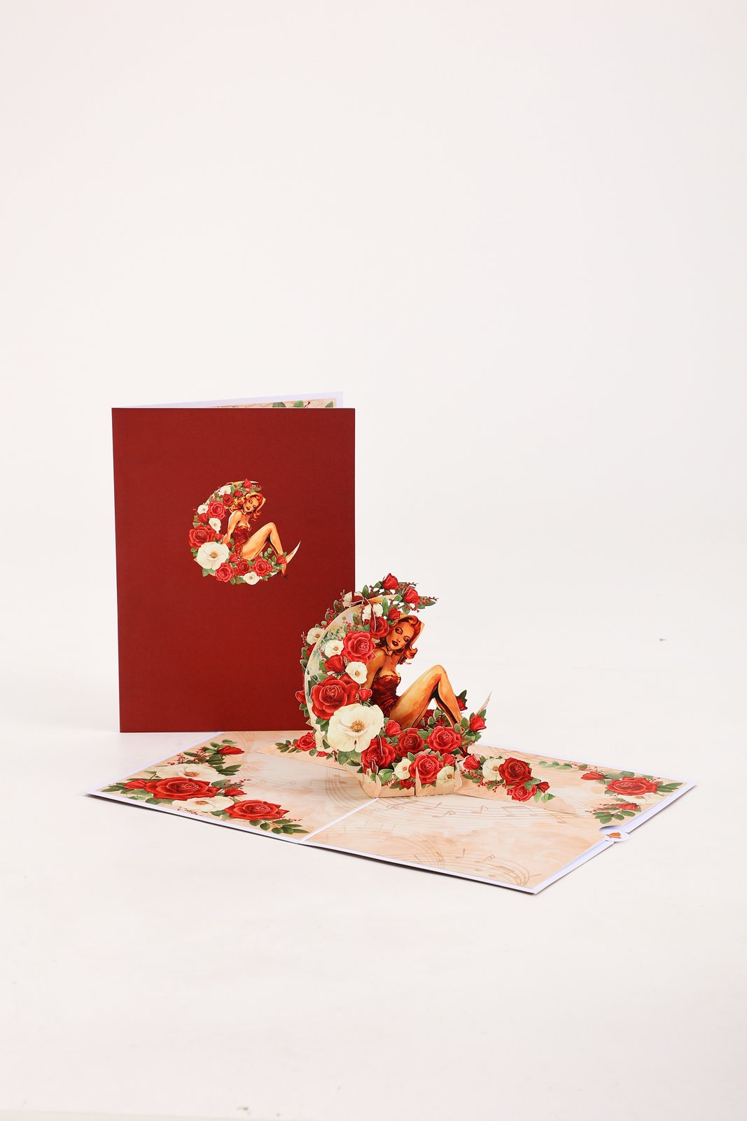 Crescent Moon Rose Lady Pop Up Card