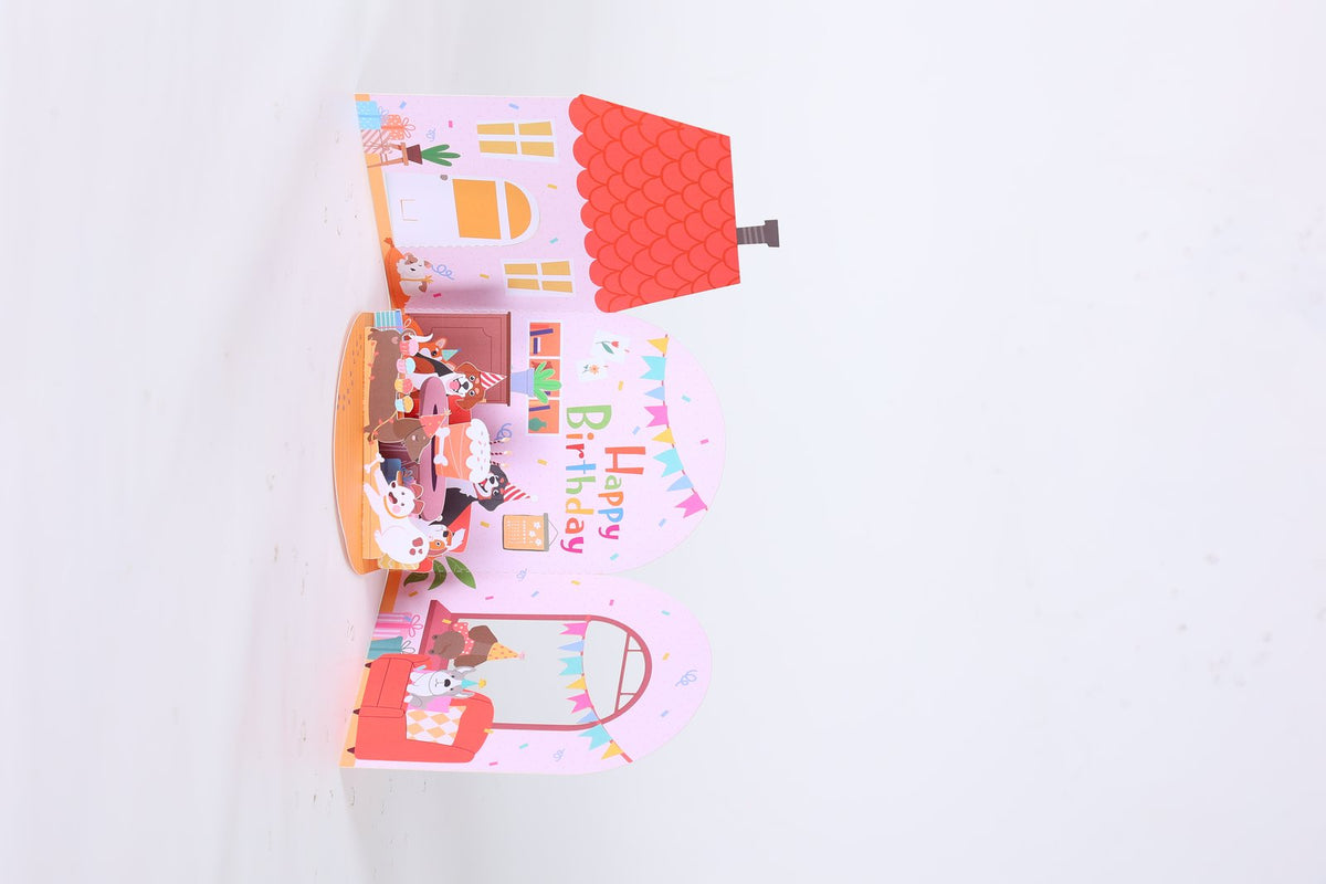 Blue Cottage Birthday Flip Pop Up Card