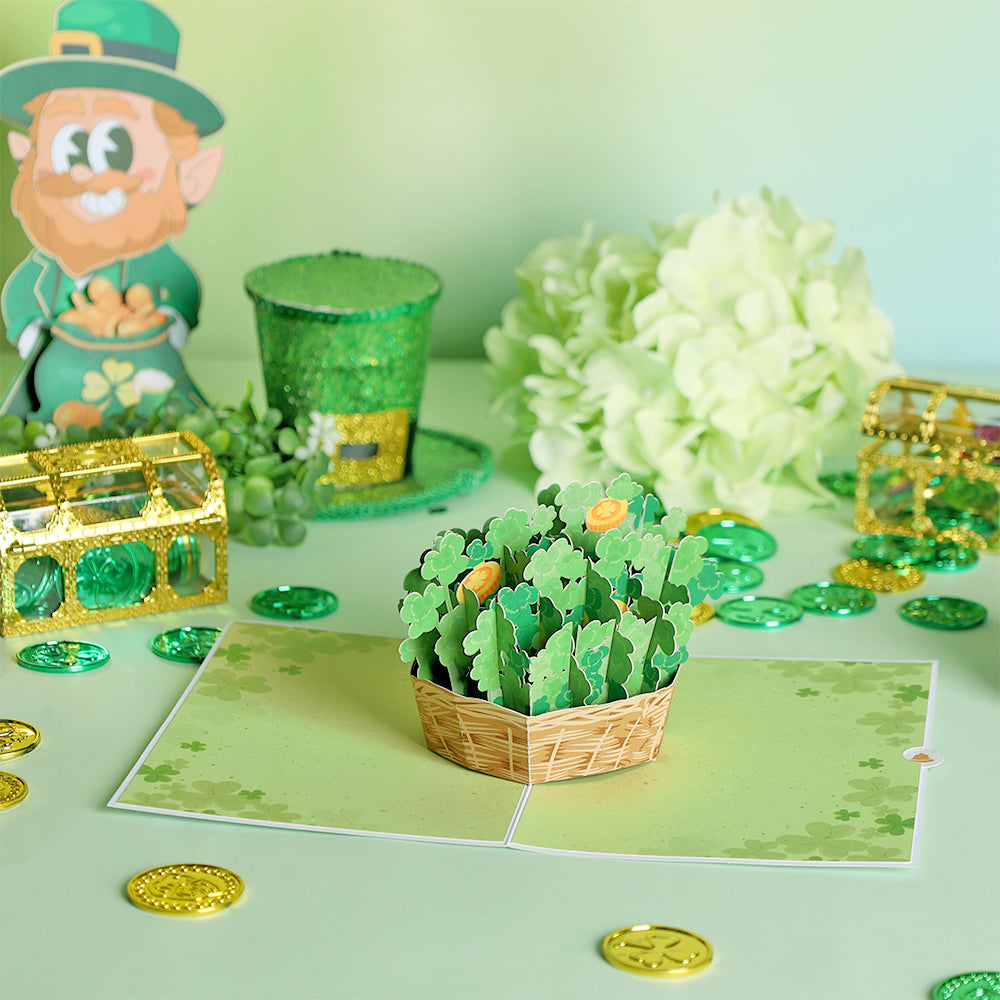 Advanced Equipment St. Patrick's Day 3D Pop-Up Card Clover Basket with Gold Coins Greeting Card