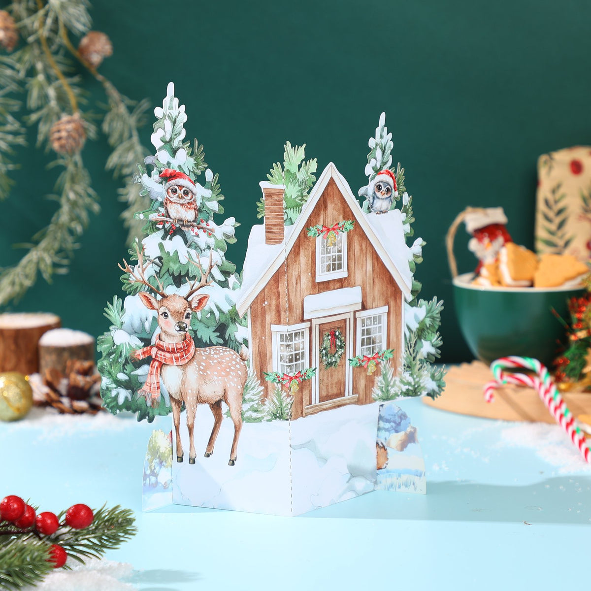 Christmas Animals Cottage 3D Pop Up Card