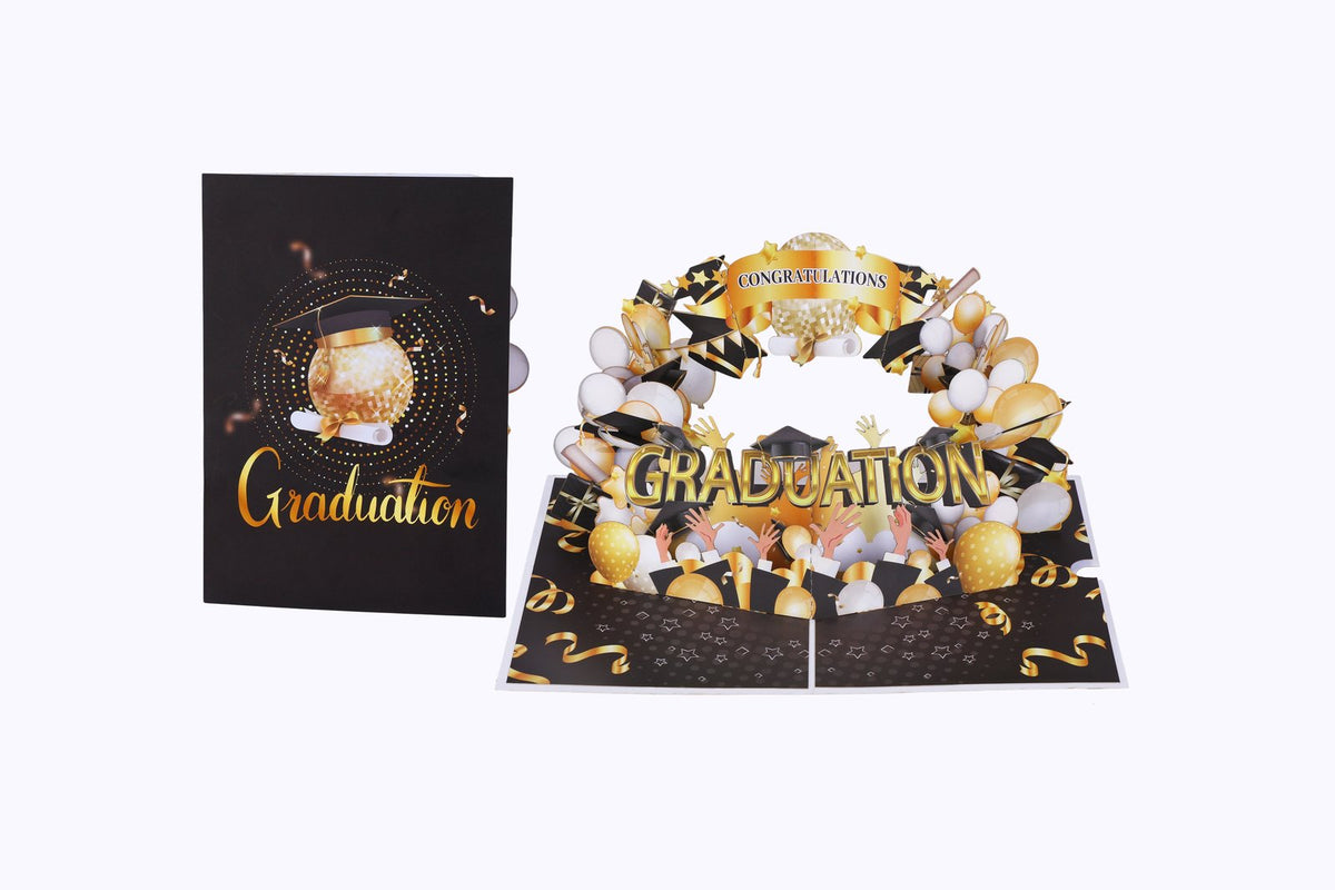 Black Gold Balloon Graduation Season 3D Pop Up Card