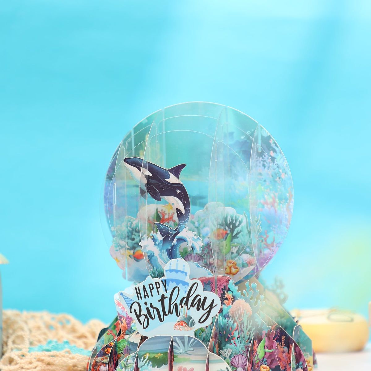 Blue Orca Under The Sea World Birthday 3D Pop Up Card