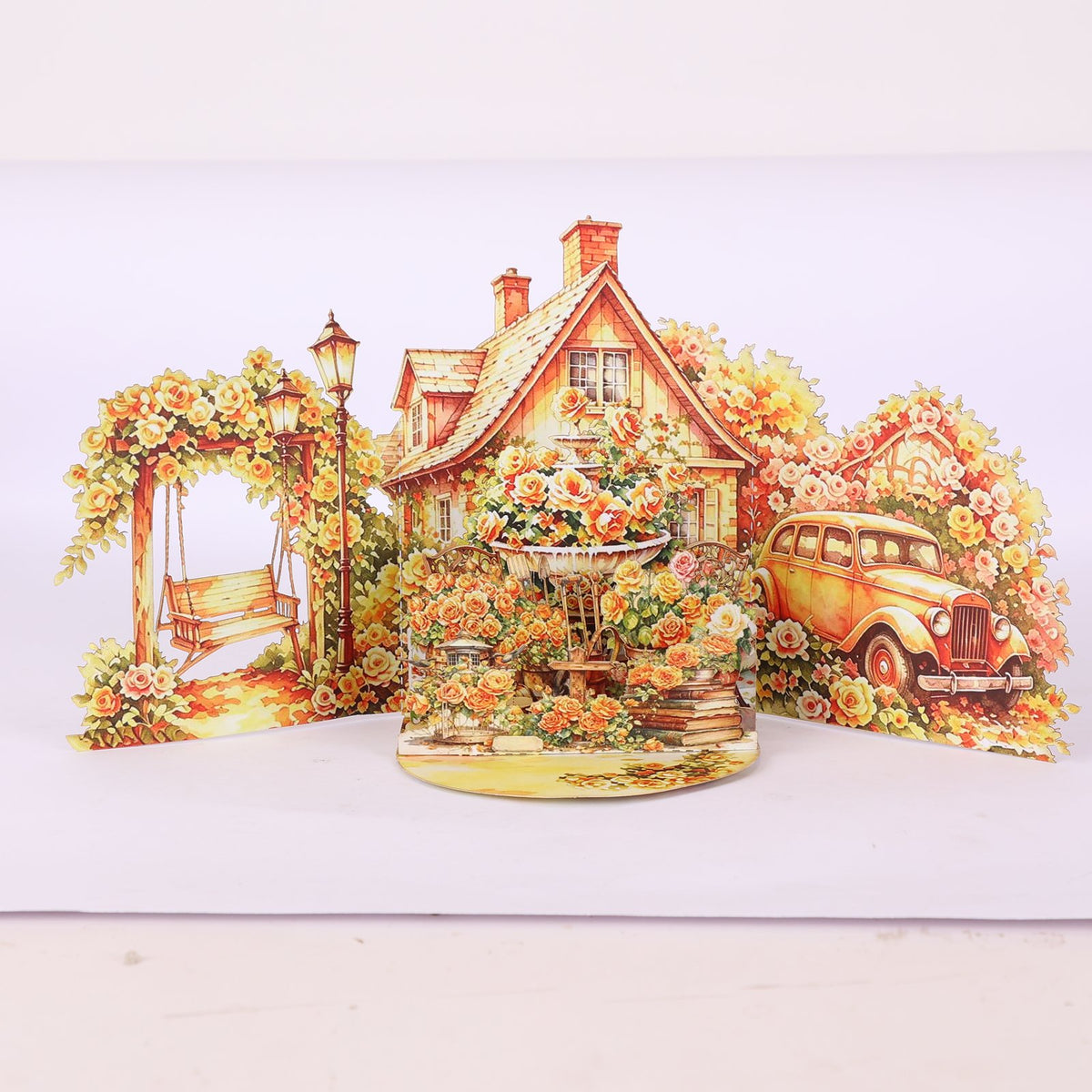 Yellow Rose Garden Double Door Pop Up Card