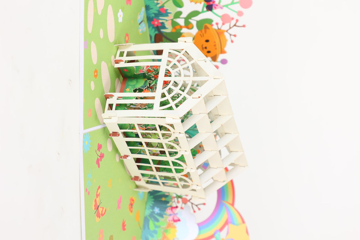 Greenhouse Cat Watering Plants 3D Pop Up Card