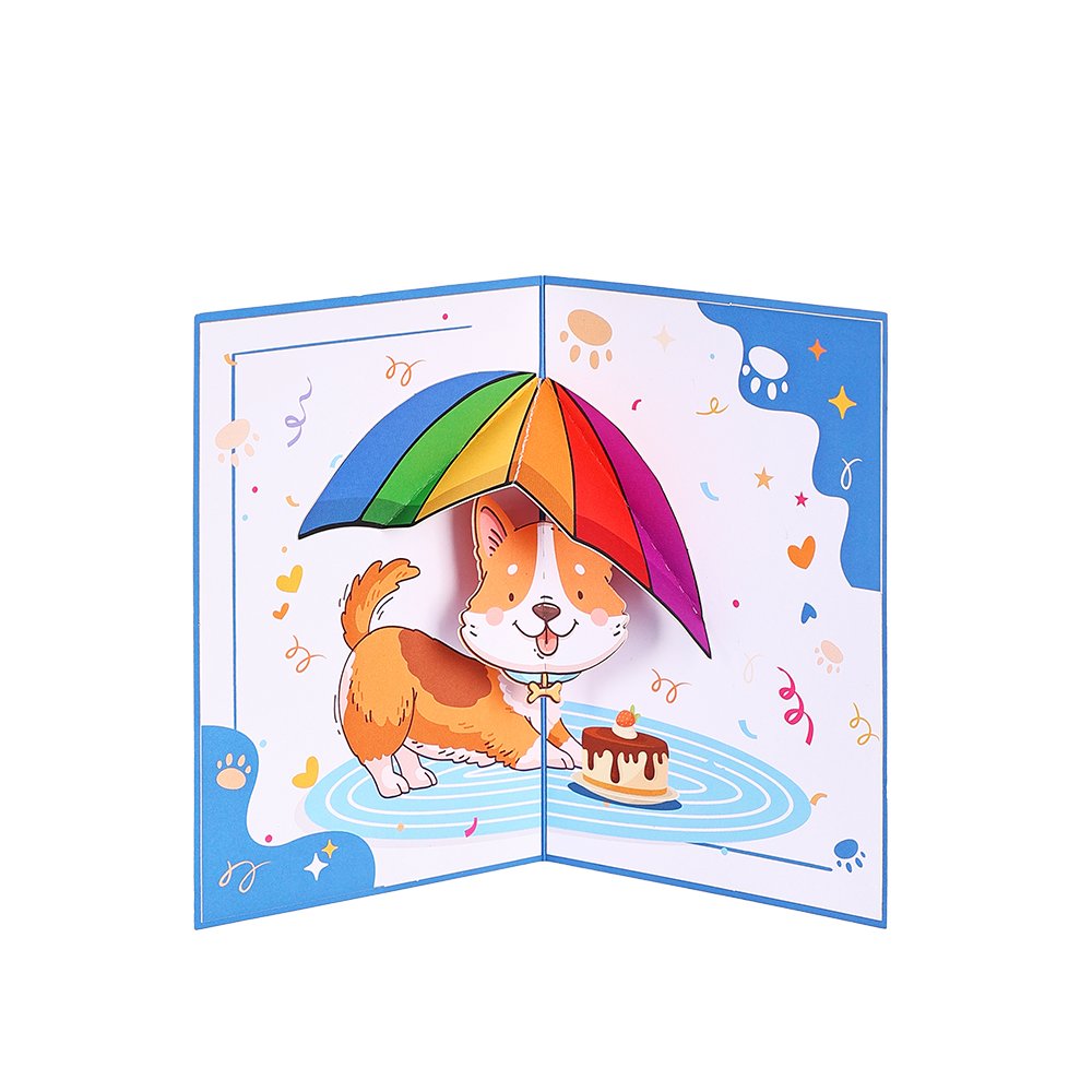 With Umbrella Cat Blue Pop Up Card
