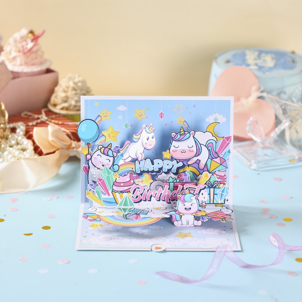 Blue Unicorn Birthday Greeting Card