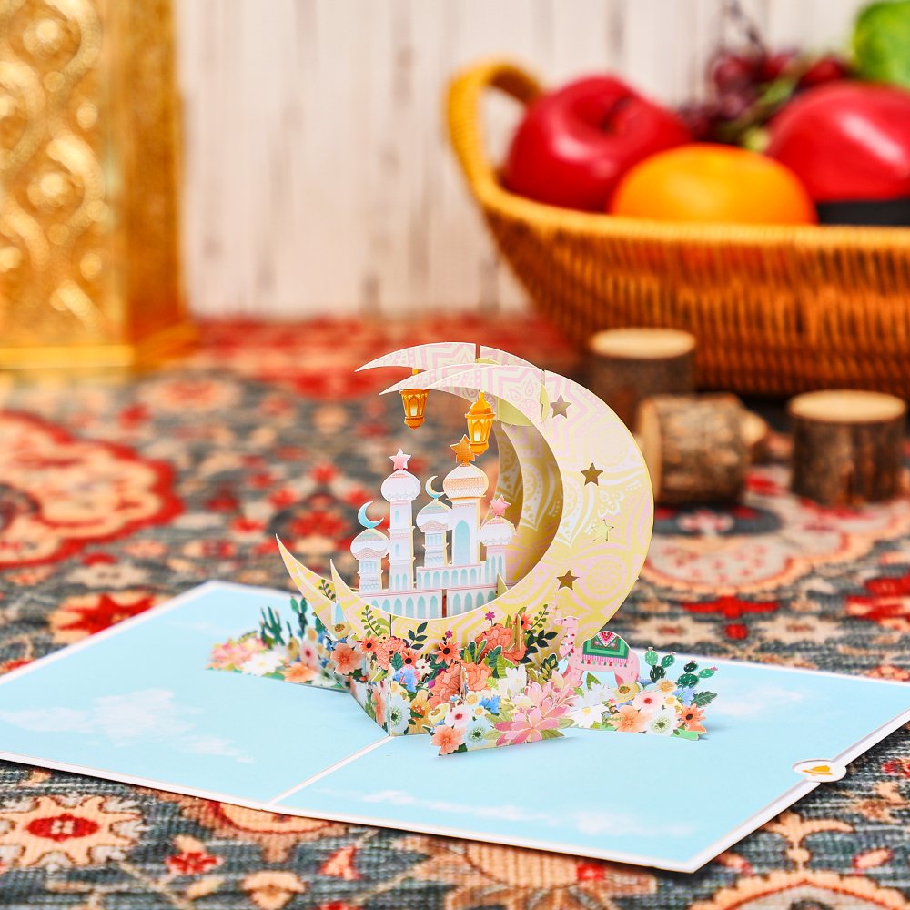 Eid Mubarak Ramadan Moon Floral Architecture 3D Pop Up Card
