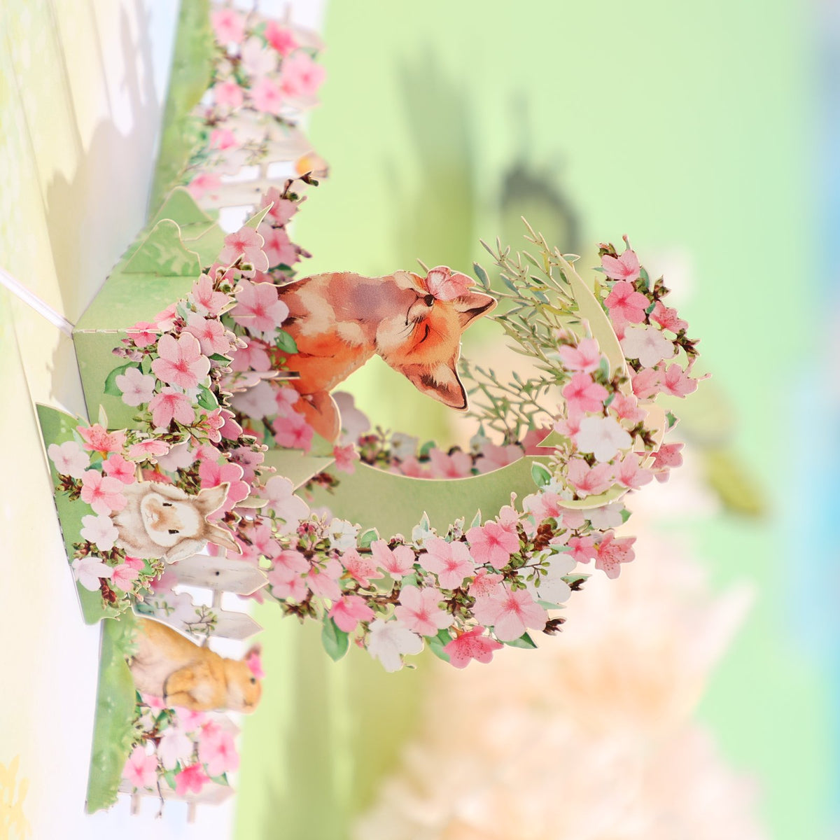 Fox Cherry Blossom Crescent Moon Greeting Card